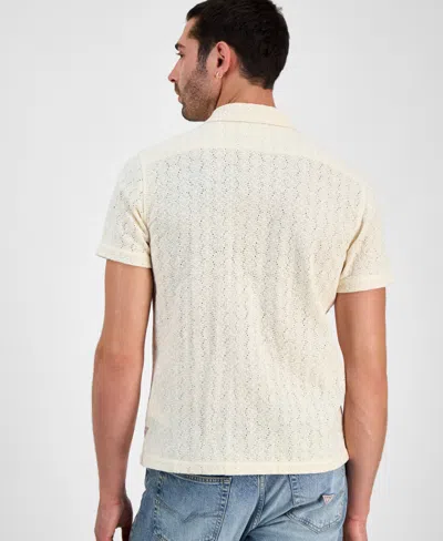 Guess Men's Wesley Short Sleeve Crochet Camp Shirt