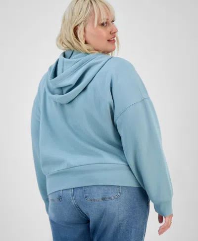 Hippie Rose Trendy Plus Zip-front Hoodie In Blue