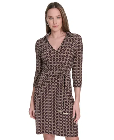Tommy Hilfiger Women's Belted Jersey Fit & Flare Dress In Purple