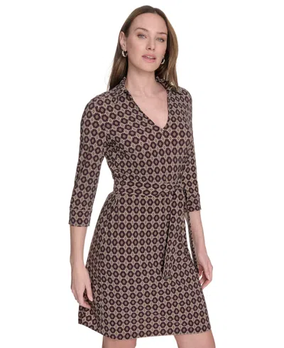 Tommy Hilfiger Women's Belted Jersey Fit & Flare Dress In Purple