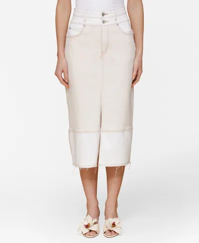 Avec Les Filles Women's Raw Hem Denim Midi Skirt