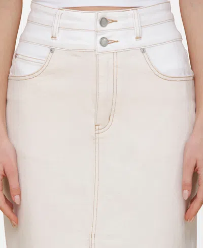 Avec Les Filles Women's Raw Hem Denim Midi Skirt