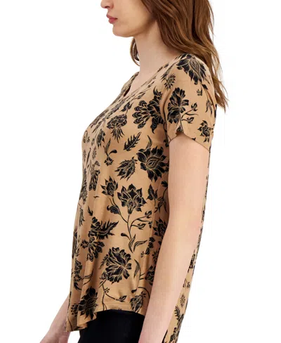 Jm Collection Women's Printed Scoop-neck Short Sleeve Top, Exclusively At Macy's