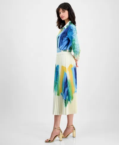 T Tahari Women's Brushstroke-print Pleated Midi Skirt In Multi