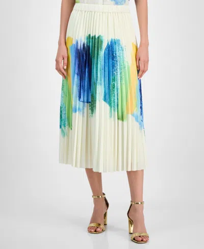 T Tahari Women's Brushstroke-print Pleated Midi Skirt In Multi