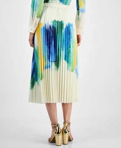 T Tahari Women's Brushstroke-print Pleated Midi Skirt In Multi