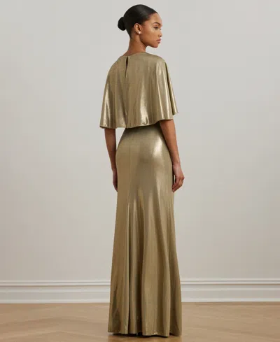 Ralph Lauren Women's Metallic Jersey Twist-front Cape Gown In Gold