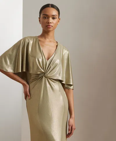 Ralph Lauren Women's Metallic Jersey Twist-front Cape Gown In Gold