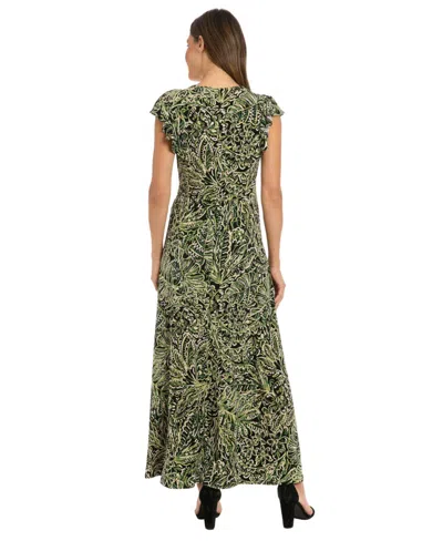 London Times Petites Printed Jersey Long Fit & Flare Dress