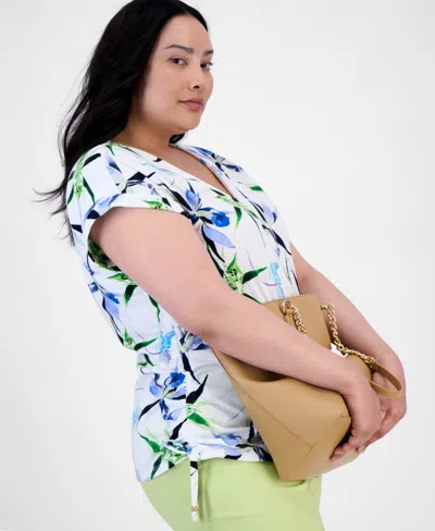 Inc International Concepts Plus Size Printed Adjustable-side-tie Top, Exclusively At Macy's