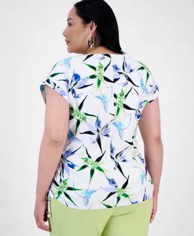 Inc International Concepts Plus Size Printed Adjustable-side-tie Top, Exclusively At Macy's