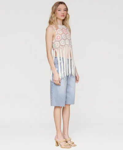 Avec Les Filles Women's Crochet Fringe-hem Crop Top
