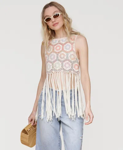 Avec Les Filles Women's Crochet Fringe-hem Crop Top
