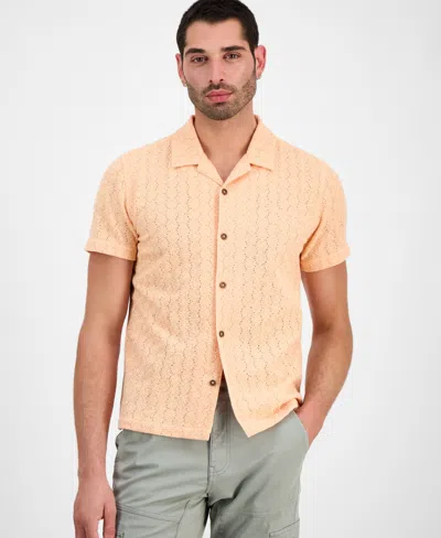 Guess Men's Wesley Short Sleeve Crochet Camp Shirt In Orange