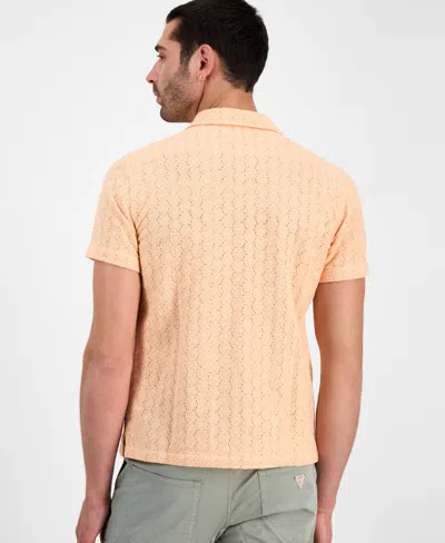 Guess Men's Wesley Short Sleeve Crochet Camp Shirt In Orange