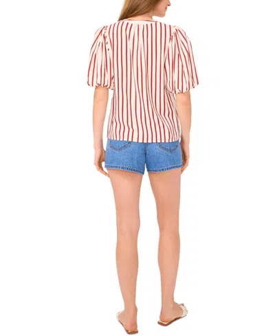 Vince Camuto Stripe Puff Sleeve Top In Pink