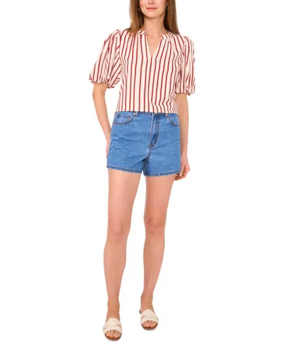 Vince Camuto Stripe Puff Sleeve Top In Pink
