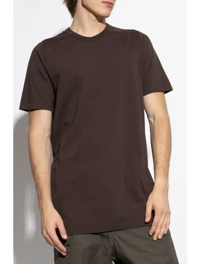 Rick Owens Mens Dark Dust Short Level Crewneck Cotton T-shirt In Brown