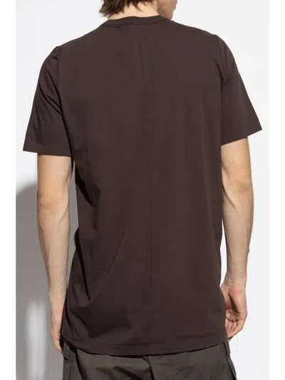 Rick Owens Mens Dark Dust Short Level Crewneck Cotton T-shirt In Brown