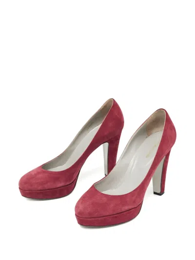 Pre-owned Sergio Rossi Vintage 115mm Suede Platform Pumps In Red