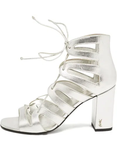 Pre-owned Saint Laurent 90mm Lace-up Leather Sandals