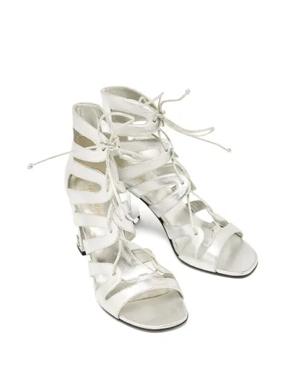 Pre-owned Saint Laurent 90mm Lace-up Leather Sandals