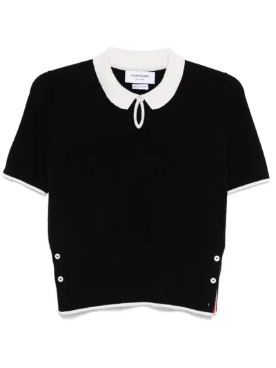 Thom Browne Keyhole Cashmere Polo Shirt In Black