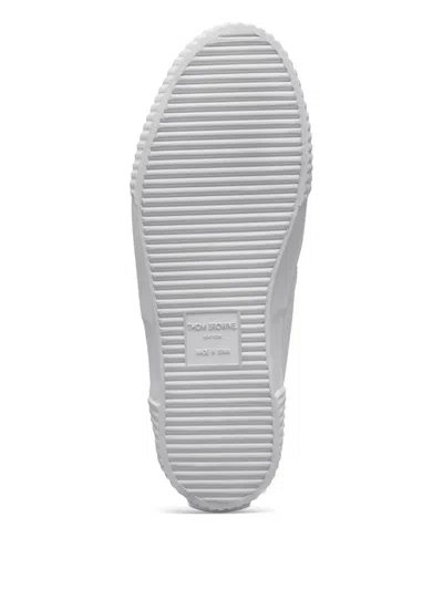 Thom Browne White Vitello Calf Leather High Top Heritage Sneakers In White