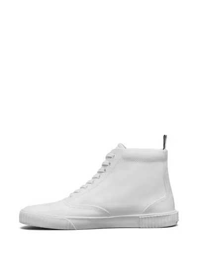 Thom Browne White Vitello Calf Leather High Top Heritage Sneakers In White