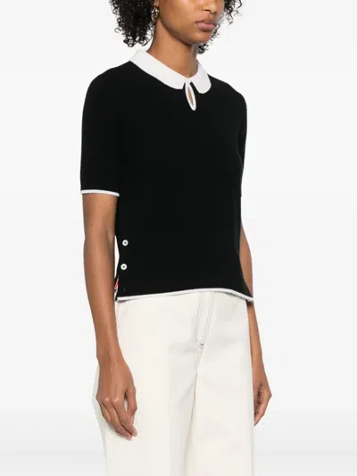 Thom Browne Keyhole Cashmere Polo Shirt In Black