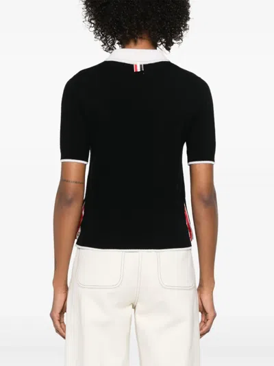 Thom Browne Keyhole Cashmere Polo Shirt In Black