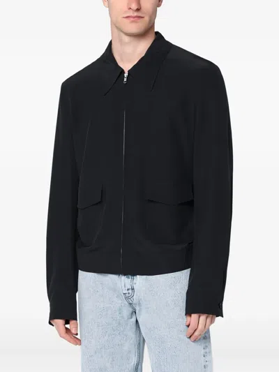 Mm6 Maison Margiela Zip Up Silk Jacket With Collared Neck In Black
