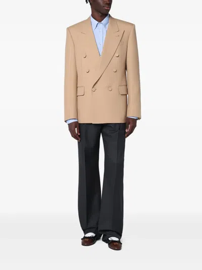 Valentino Double-breasted Jacket Camel Light In Wool In Brown