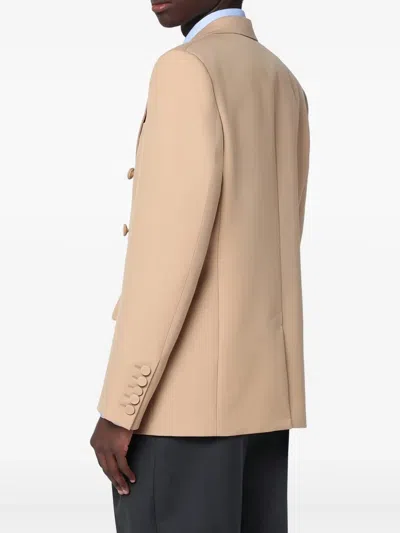 Valentino Double-breasted Jacket Camel Light In Wool In Brown