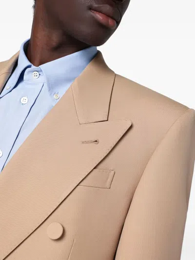 Valentino Double-breasted Jacket Camel Light In Wool In Brown