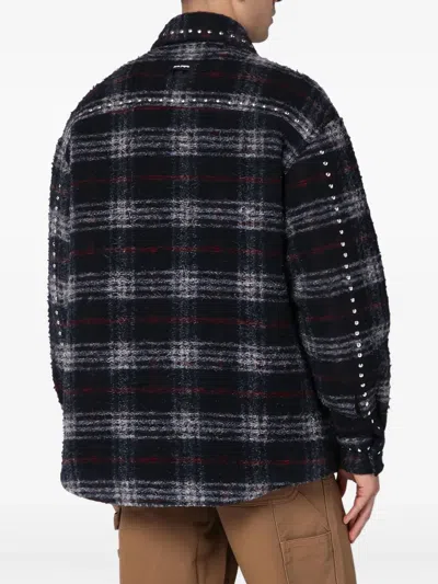 Palm Angels Plaid Check Studded Wool Overshirt In Black