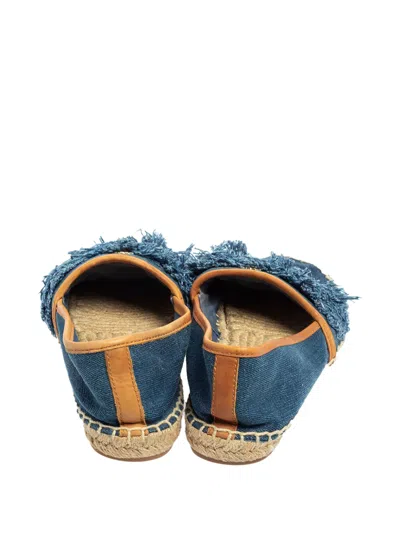 Pre-owned Tory Burch Fringed Denim Flats In Blue
