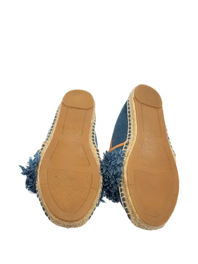 Pre-owned Tory Burch Fringed Denim Flats In Blue