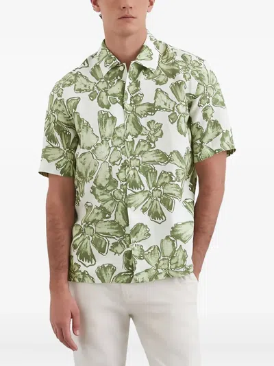 Marc O'polo Floral-print Short-sleeve Shirt In Green