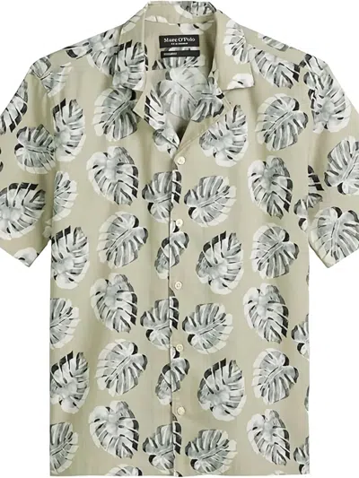 Marc O'polo Leaf-print Short-sleeve Shirt In Green