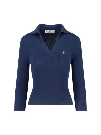 Vivienne Westwood Ribbed Collared Top Short Sleeves In Blue