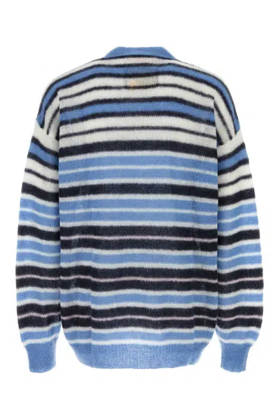 Marni Logo-embroidered Striped Mohair-blend Cardigan