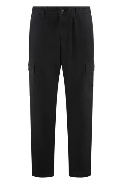 Stone Island Black Cotton Jogging Trousers With Logo Men