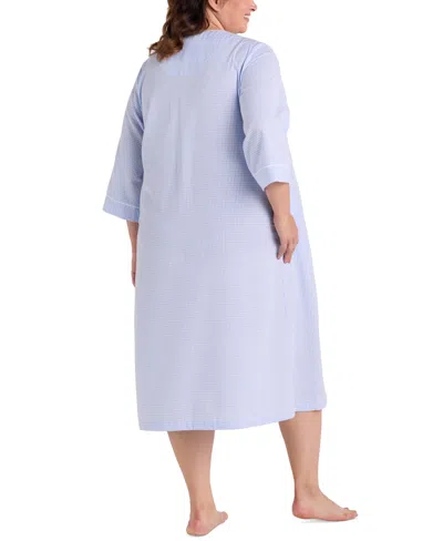 Miss Elaine Plus Size 3/4-sleeve Zip-front Seersucker Robe