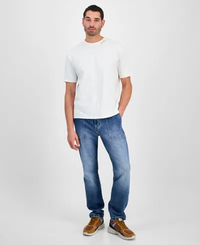 Guess Men's David Short Sleeve Floral Applique Crewneck T-shirt In White