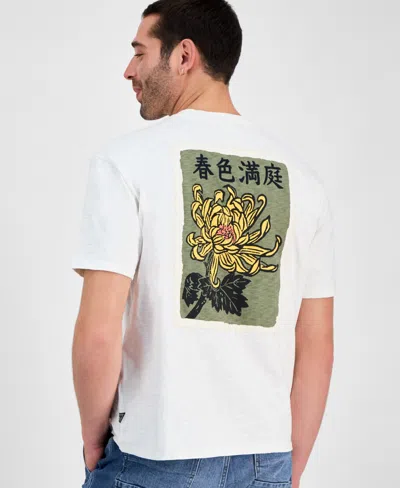Guess Men's David Short Sleeve Floral Applique Crewneck T-shirt In White