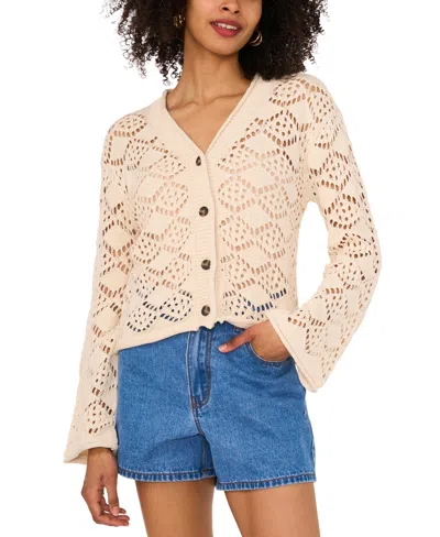 Vince Camuto Pointelle V Neck Long Sleeve Cardigan