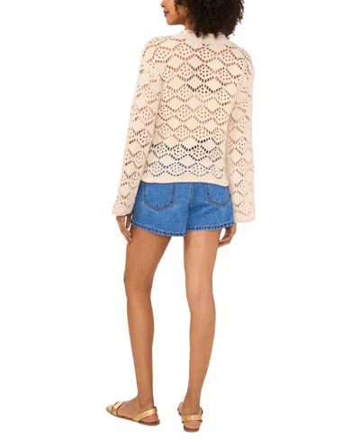 Vince Camuto Pointelle V Neck Long Sleeve Cardigan