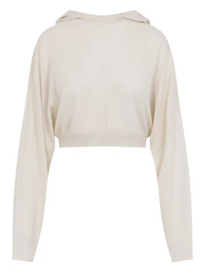 Rick Owens White Wool Cropped Hooded Pullover