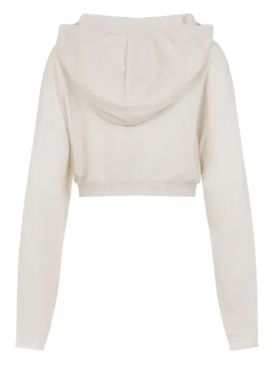 Rick Owens White Wool Cropped Hooded Pullover